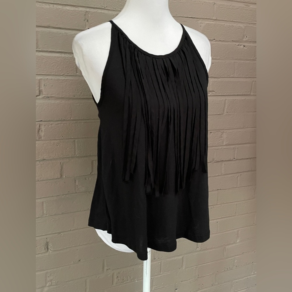 Ecote black sleeveless fringe top s - Picture 3 of 11